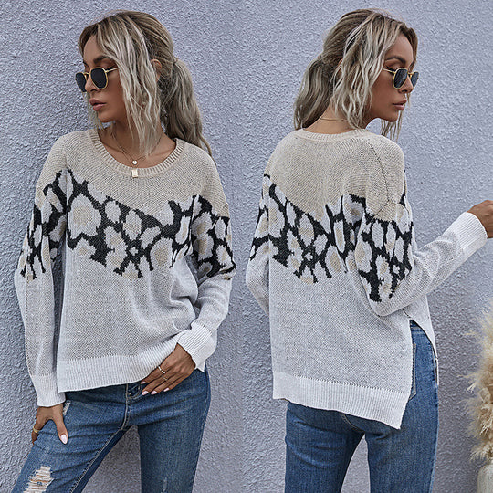 Damen Feinstrickpullover mit Intarsienmuster, Rundhals und lässiger Oversize-Passform Shop Nory