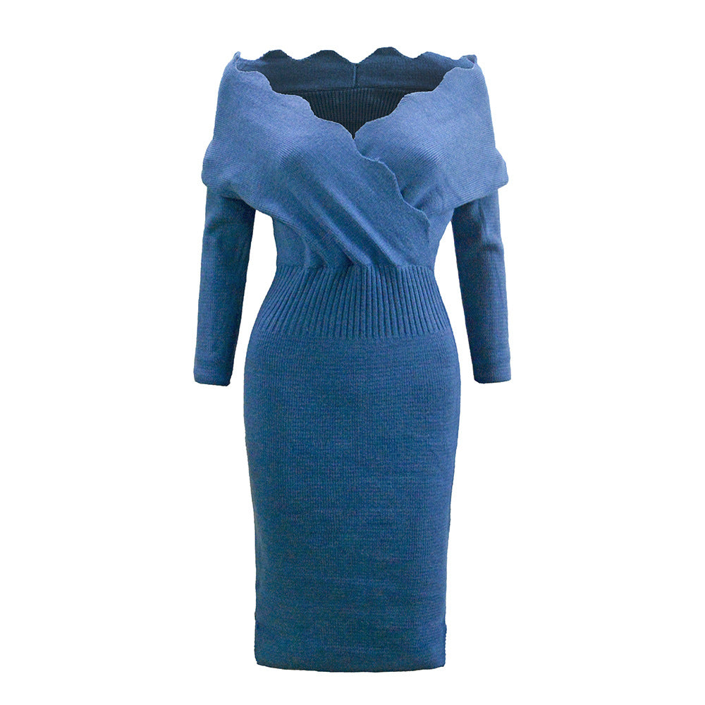 Damen Figurbetontes Strick-Midikleid mit Carmen‑Ausschnitt, tailliertem Rippbund & langen Ärmeln Shop Nory