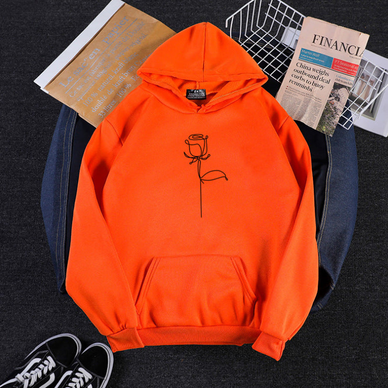 Unisex nan Kapuzenpullover mit minimalistischer Rosenlinien-Illustration, Kängurutasche und angerautem Innenfutter Shop Nory