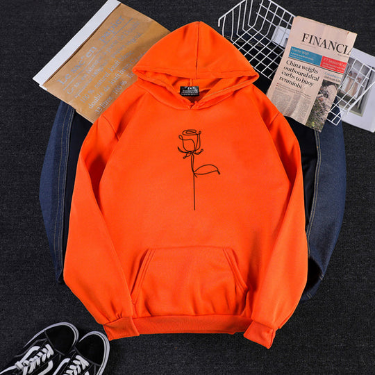 Unisex nan Kapuzenpullover mit minimalistischer Rosenlinien-Illustration, Kängurutasche und angerautem Innenfutter Shop Nory