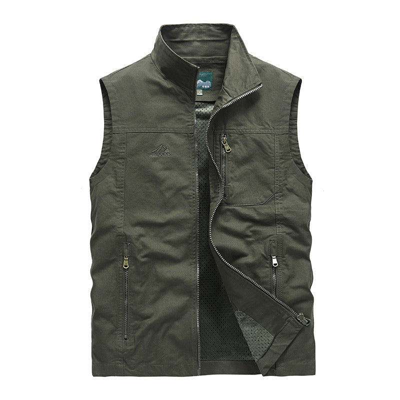 Herren Ärmellose leichte Canvas-Utility-Weste mit atmungsaktivem Mesh-Futter, windabweisender Front und mehreren Reißverschlusstaschen Shop Nory