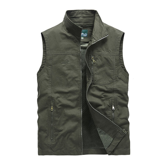 Herren Ärmellose leichte Canvas-Utility-Weste mit atmungsaktivem Mesh-Futter, windabweisender Front und mehreren Reißverschlusstaschen Shop Nory