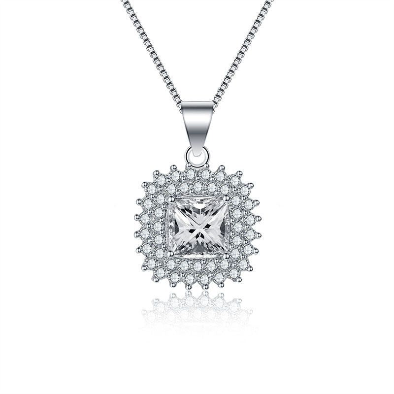 Damen Halskette mit luxuriösem Kristallanhänger und funkelndem Zirkonia-Rahmen Shop Nory