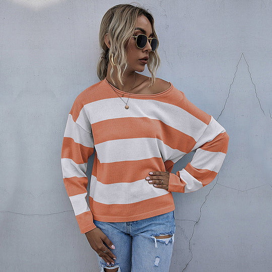 Damen Lässiger Streifenpullover mit weitem Schnitt Shop Nory