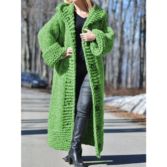 Damen Oversize Grobstrick Maximantel mit Kapuze und Knopfleiste Shop Nory
