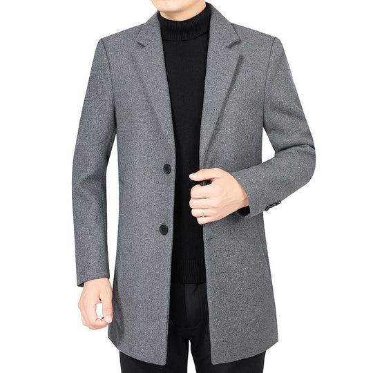Herren Eleganter taillierter Wollmix-Mantel mit Notch-Revers und Zweiknopfverschluss Shop Nory