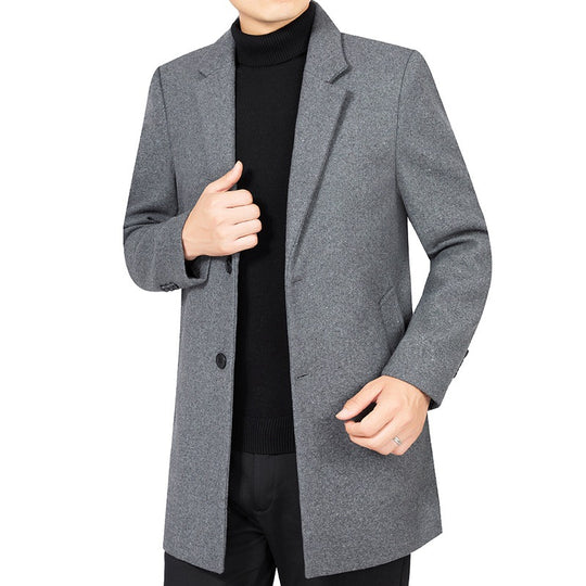 Herren Eleganter taillierter Wollmix-Mantel mit Notch-Revers und Zweiknopfverschluss Shop Nory