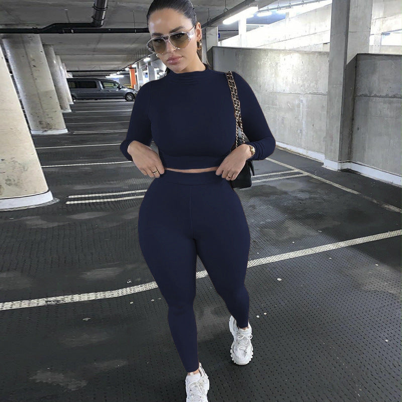 Damen Figurbetontes Sport-Zweiteiler-Set mit Langarm-Crop-Top und hochtaillierten Leggings Shop Nory