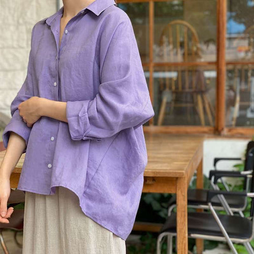 Damen Leichte Oversize-Leinenbluse mit Hemdkragen und abgerundetem Saum Shop Nory
