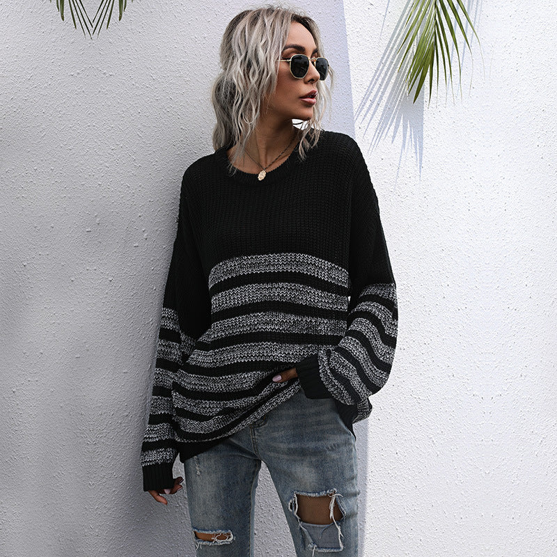 Damen Oversize-Feinstrickpullover mit Rundhalsausschnitt und gestreiftem Struktur‑Muster Shop Nory
