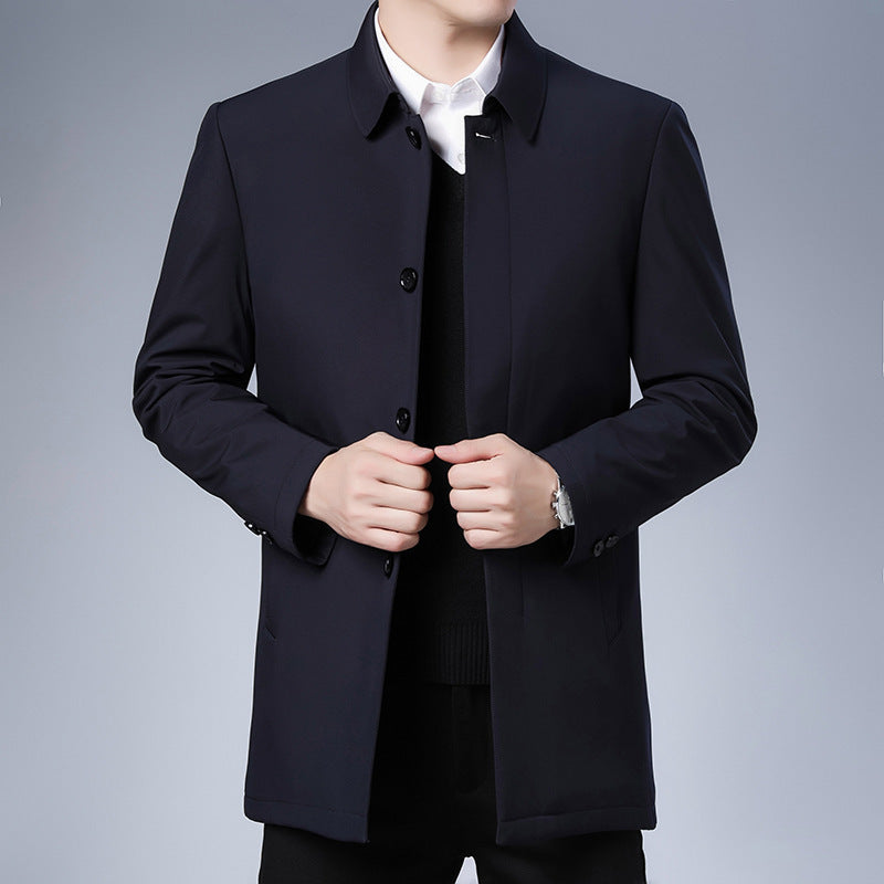 Herren Moderner Business-Kurzmantel mit geradem Schnitt, verdeckter Knopfleiste und Hemdkragen Shop Nory