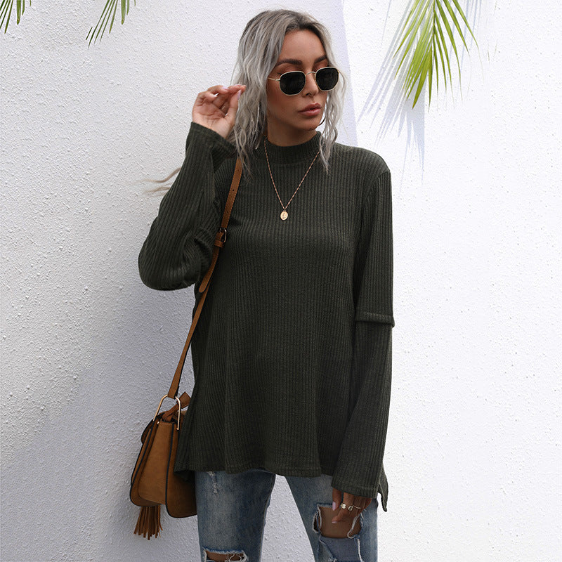Damen Oversize Waffelstrick-Pullover mit Stehkragen und verlängerten Ärmeln Shop Nory
