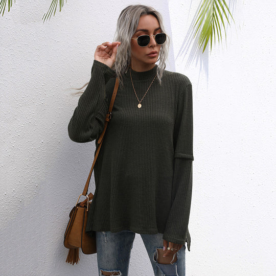 Damen Oversize Waffelstrick-Pullover mit Stehkragen und verlängerten Ärmeln Shop Nory