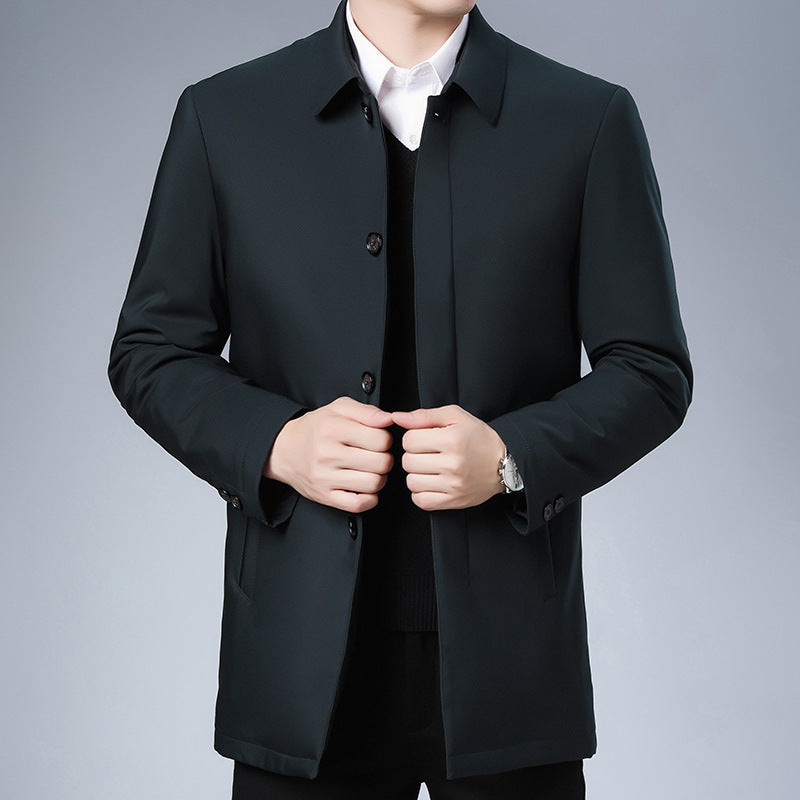 Herren Moderner Business-Kurzmantel mit geradem Schnitt, verdeckter Knopfleiste und Hemdkragen Shop Nory