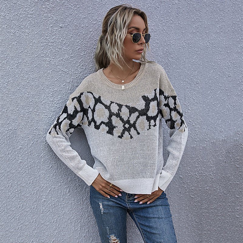 Damen Feinstrickpullover mit Intarsienmuster, Rundhals und lässiger Oversize-Passform Shop Nory