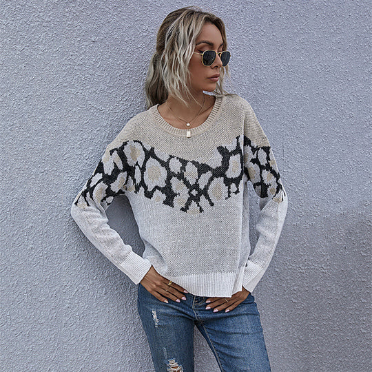 Damen Feinstrickpullover mit Intarsienmuster, Rundhals und lässiger Oversize-Passform Shop Nory