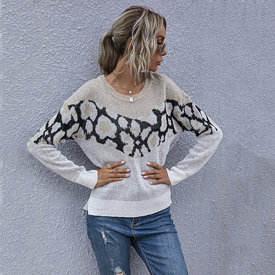 Damen Feinstrickpullover mit Intarsienmuster, Rundhals und lässiger Oversize-Passform Shop Nory