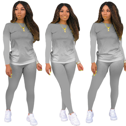 Damen Sportliches zweiteiliges Set mit Langarm-Ombre-Shirt und Highwaist-Leggings Shop Nory