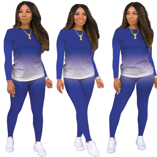 Damen Sportliches zweiteiliges Set mit Langarm-Ombre-Shirt und Highwaist-Leggings Shop Nory