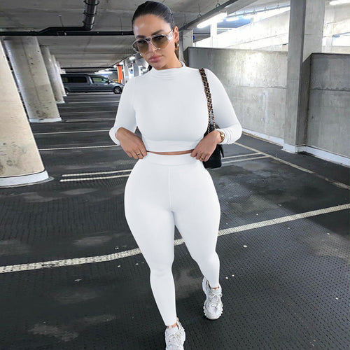 Damen Figurbetontes Sport-Zweiteiler-Set mit Langarm-Crop-Top und hochtaillierten Leggings Shop Nory
