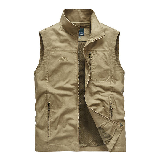 Herren Ärmellose leichte Canvas-Utility-Weste mit atmungsaktivem Mesh-Futter, windabweisender Front und mehreren Reißverschlusstaschen Shop Nory