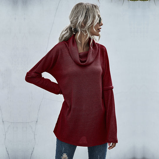 Damen Gerippter Feinstrick-Longsleeve mit Rollkragen, Seitenschlitzen und verlängertem Rückenteil Shop Nory