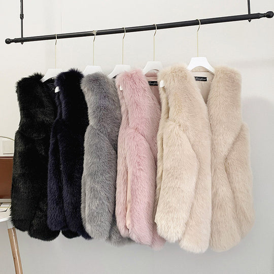 Damen Kunstfell-Weste mit hochflorigem Fell, taillenlanger A‑Linie und gefütterter Innenverarbeitung Shop Nory