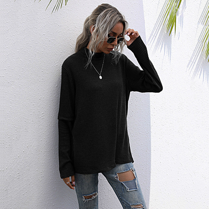 Damen Oversize Waffelstrick-Pullover mit Stehkragen und verlängerten Ärmeln Shop Nory