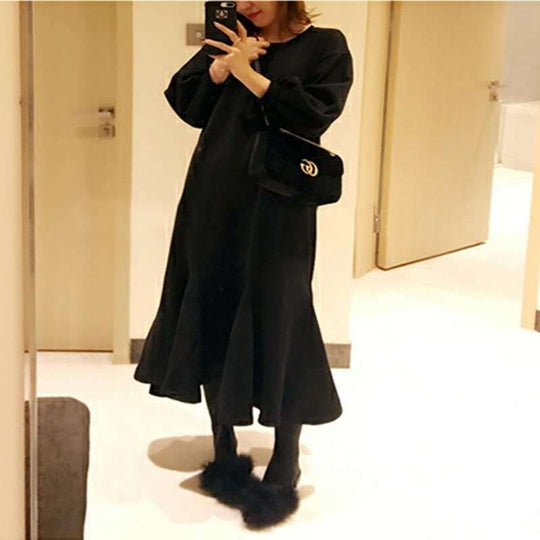 Damen Thermo-Maxi‑Fleecekleid mit Oversize‑Silhouette, Rundhals und Teilungsnähten Shop Nory