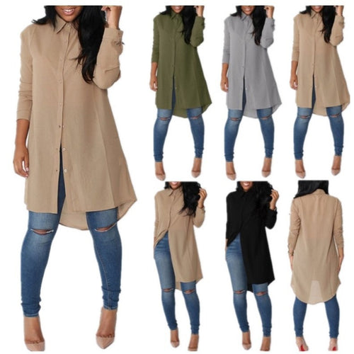 Damen Langes Hemdkleid‑Tunika mit Knopfleiste, Hemdkragen und asymmetrischem Saum Shop Nory