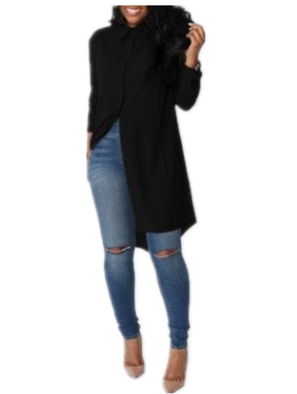 Damen Langes Hemdkleid‑Tunika mit Knopfleiste, Hemdkragen und asymmetrischem Saum Shop Nory
