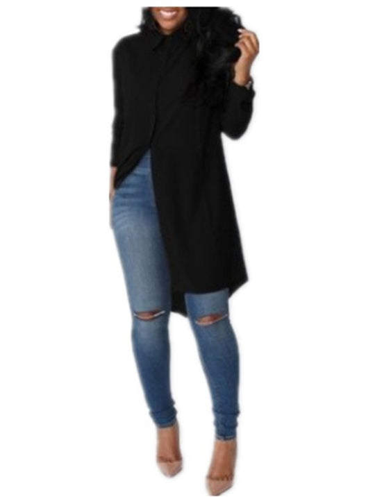 Damen Langes Hemdkleid‑Tunika mit Knopfleiste, Hemdkragen und asymmetrischem Saum Shop Nory