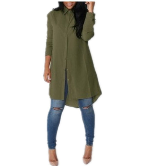 Damen Langes Hemdkleid‑Tunika mit Knopfleiste, Hemdkragen und asymmetrischem Saum Shop Nory