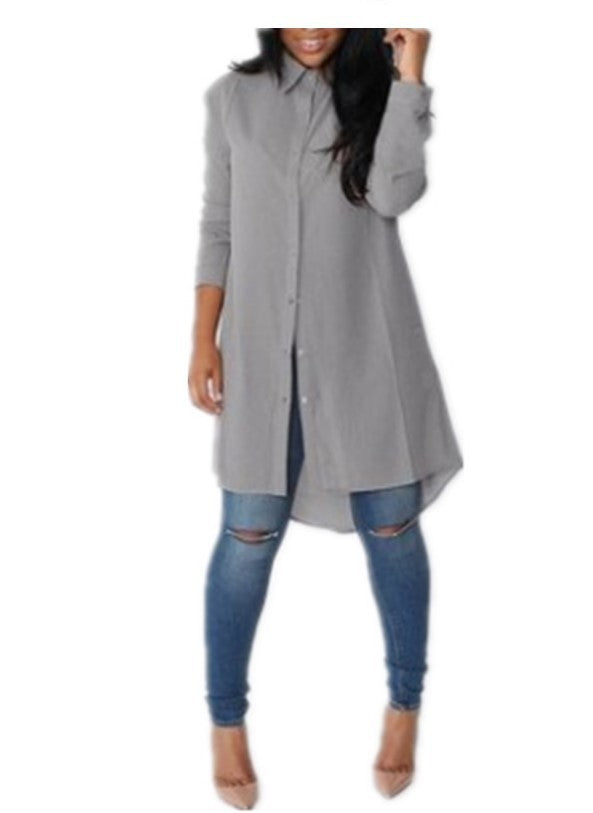 Damen Langes Hemdkleid‑Tunika mit Knopfleiste, Hemdkragen und asymmetrischem Saum Shop Nory