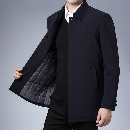 Herren Moderner Business-Kurzmantel mit geradem Schnitt, verdeckter Knopfleiste und Hemdkragen Shop Nory