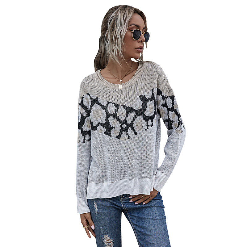 Damen Feinstrickpullover mit Intarsienmuster, Rundhals und lässiger Oversize-Passform Shop Nory