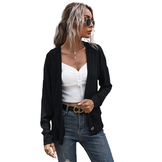 Damen Offene Feinstrick-Cardigan mit Rippenstruktur, Knopfleiste und lockerer Passform Shop Nory