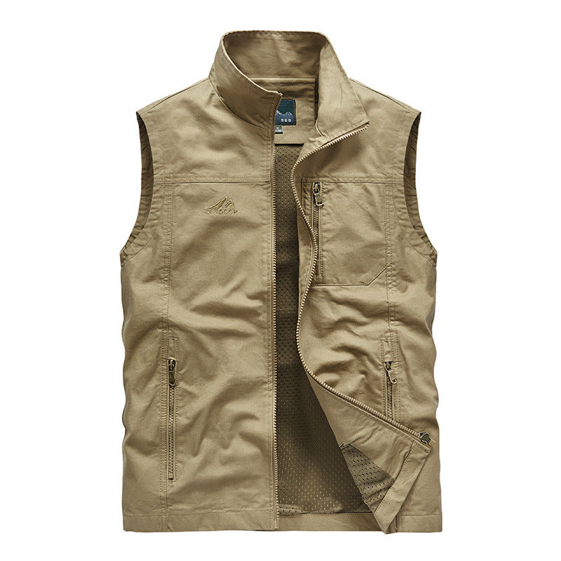 Herren Ärmellose leichte Canvas-Utility-Weste mit atmungsaktivem Mesh-Futter, windabweisender Front und mehreren Reißverschlusstaschen Shop Nory