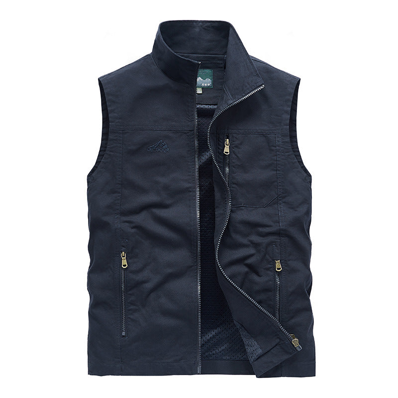 Herren Ärmellose leichte Canvas-Utility-Weste mit atmungsaktivem Mesh-Futter, windabweisender Front und mehreren Reißverschlusstaschen Shop Nory
