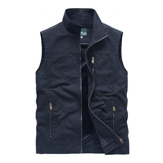 Herren Ärmellose leichte Canvas-Utility-Weste mit atmungsaktivem Mesh-Futter, windabweisender Front und mehreren Reißverschlusstaschen Shop Nory