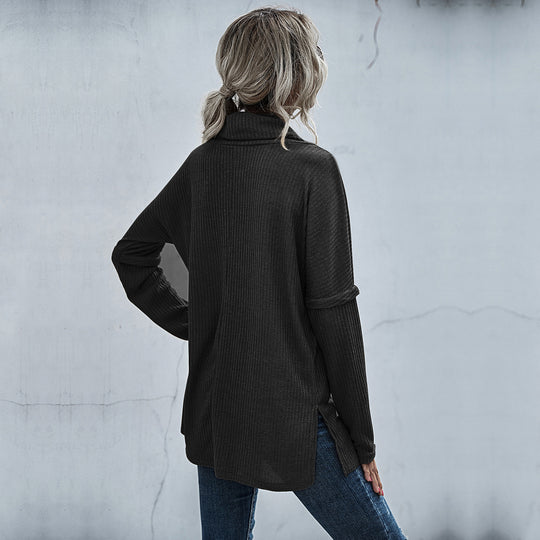 Damen Gerippter Feinstrick-Longsleeve mit Rollkragen, Seitenschlitzen und verlängertem Rückenteil Shop Nory
