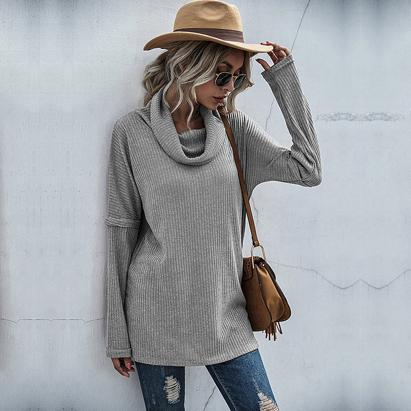 Damen Gerippter Feinstrick-Longsleeve mit Rollkragen, Seitenschlitzen und verlängertem Rückenteil Shop Nory