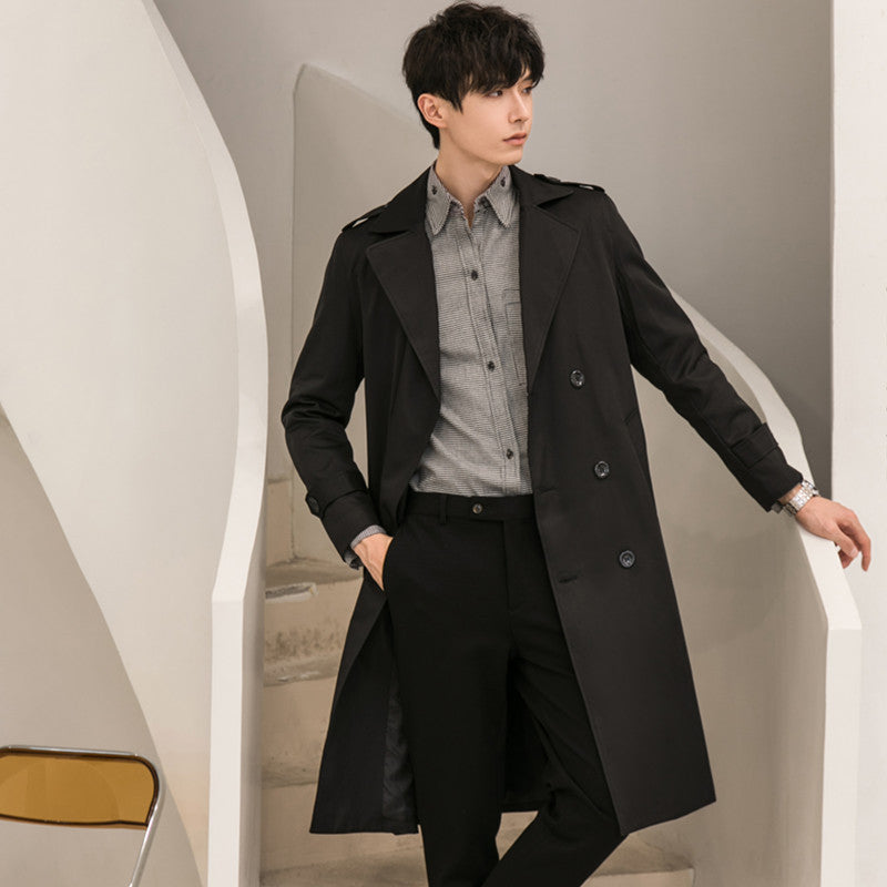 Herren Eleganter knielanger Trenchcoat aus leichtem Funktionsstoff mit Taillengürtel Shop Nory