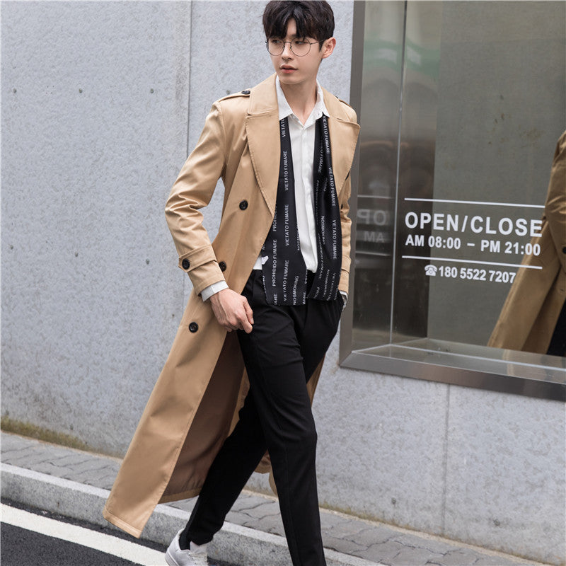 Herren Lang geschnittener Trenchcoat im modernen Citystil mit Ärmel-Reißverschluss und Schalkragen Shop Nory
