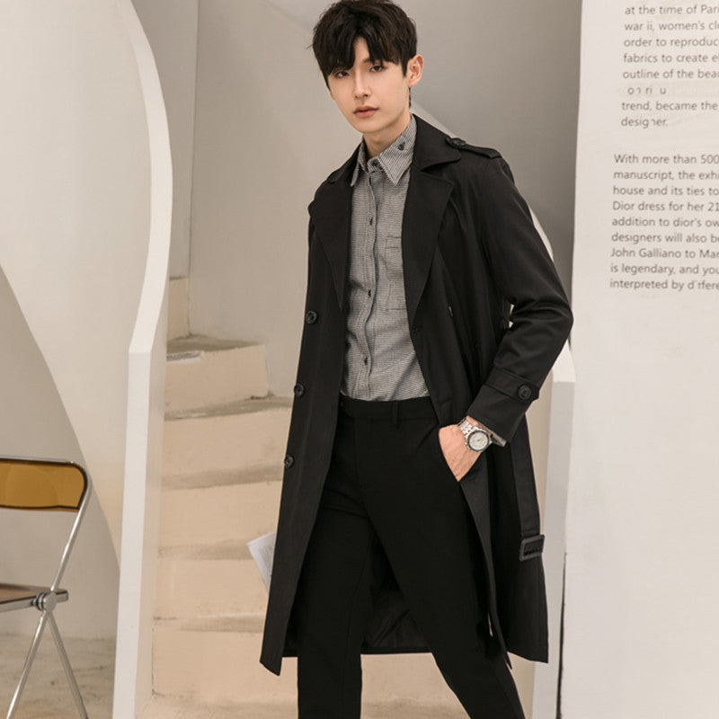 Herren Moderner leichter Trenchcoat mit Doppelreihe Taillengürtel und Schulterpatten Shop Nory