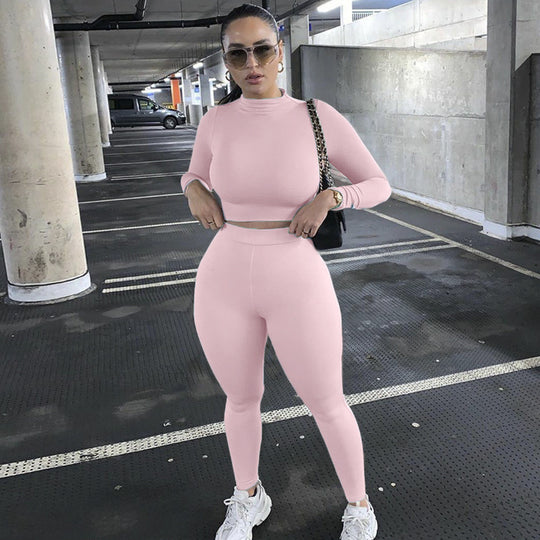 Damen Figurbetontes Sport-Zweiteiler-Set mit Langarm-Crop-Top und hochtaillierten Leggings Shop Nory