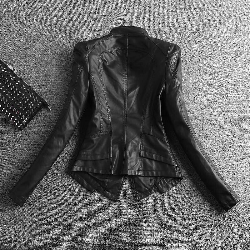 Shopnory | Damen Slim Fit PU-Lederjacke mit Reißverschlussnähten