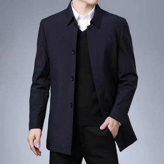 Herren Moderner Business-Kurzmantel mit geradem Schnitt, verdeckter Knopfleiste und Hemdkragen Shop Nory