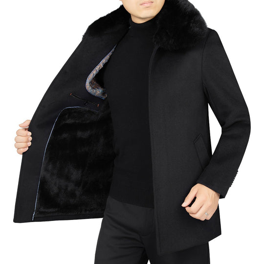 Herren Wollmix-Mantel mit abnehmbarem Kunstpelzkragen und wärmender Teddyfutter-Innenseite Shop Nory