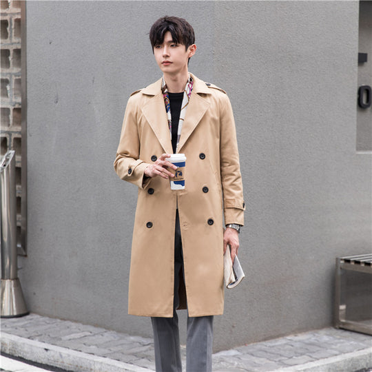 Herren Eleganter knielanger Trenchcoat aus leichtem Funktionsstoff mit Taillengürtel Shop Nory